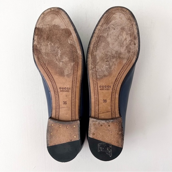 GUCCI | Navy Blue Leather Jordaan Horsebit Loafers Flats Classic Bit EU 36 - Picture 11 of 11